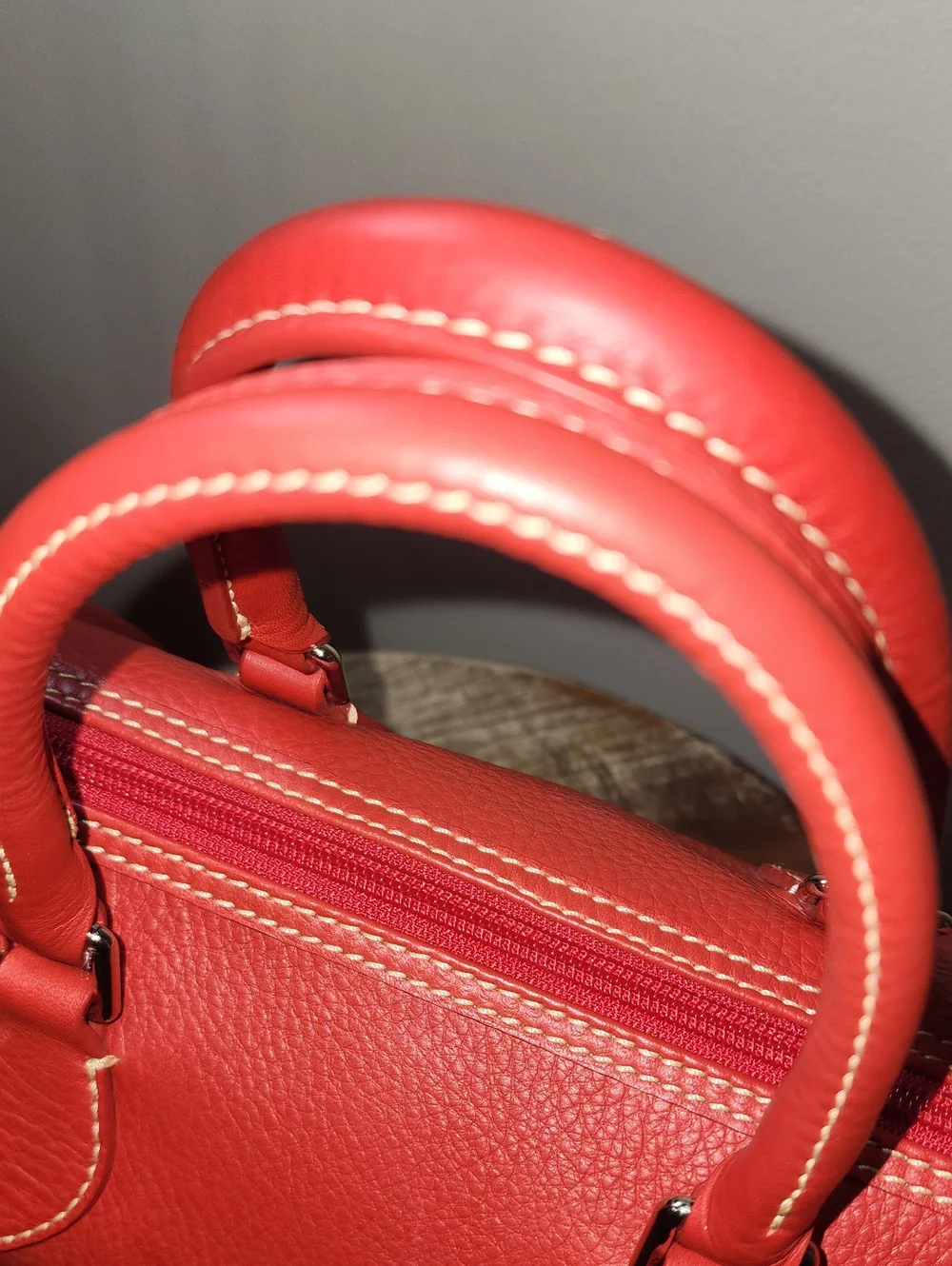 Dooney & Bourke Red Pebbled Soft Leather Barrel Satchel Purse
